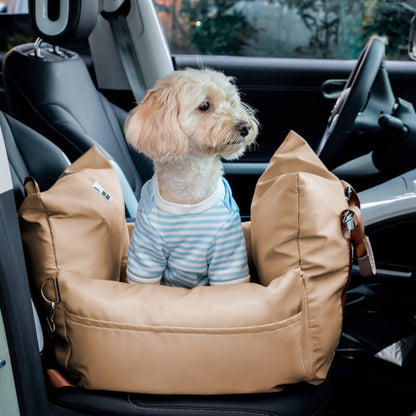 Padded Dog Car Seat Booster with Safety Harness & Side Bolsters – Waterproof Washable Pet Travel Carrier for Cars, SUVs & Travel