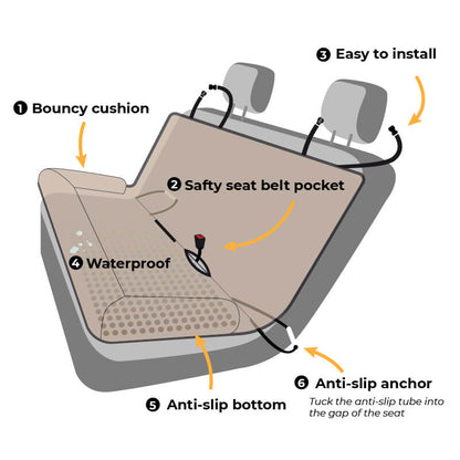 Dog Car Seat Cover with Bolster Sides for Back Seat | Protective Waterproof Pet Travel Hammock for Large Dogs SUV Truck Sedan | Quilted