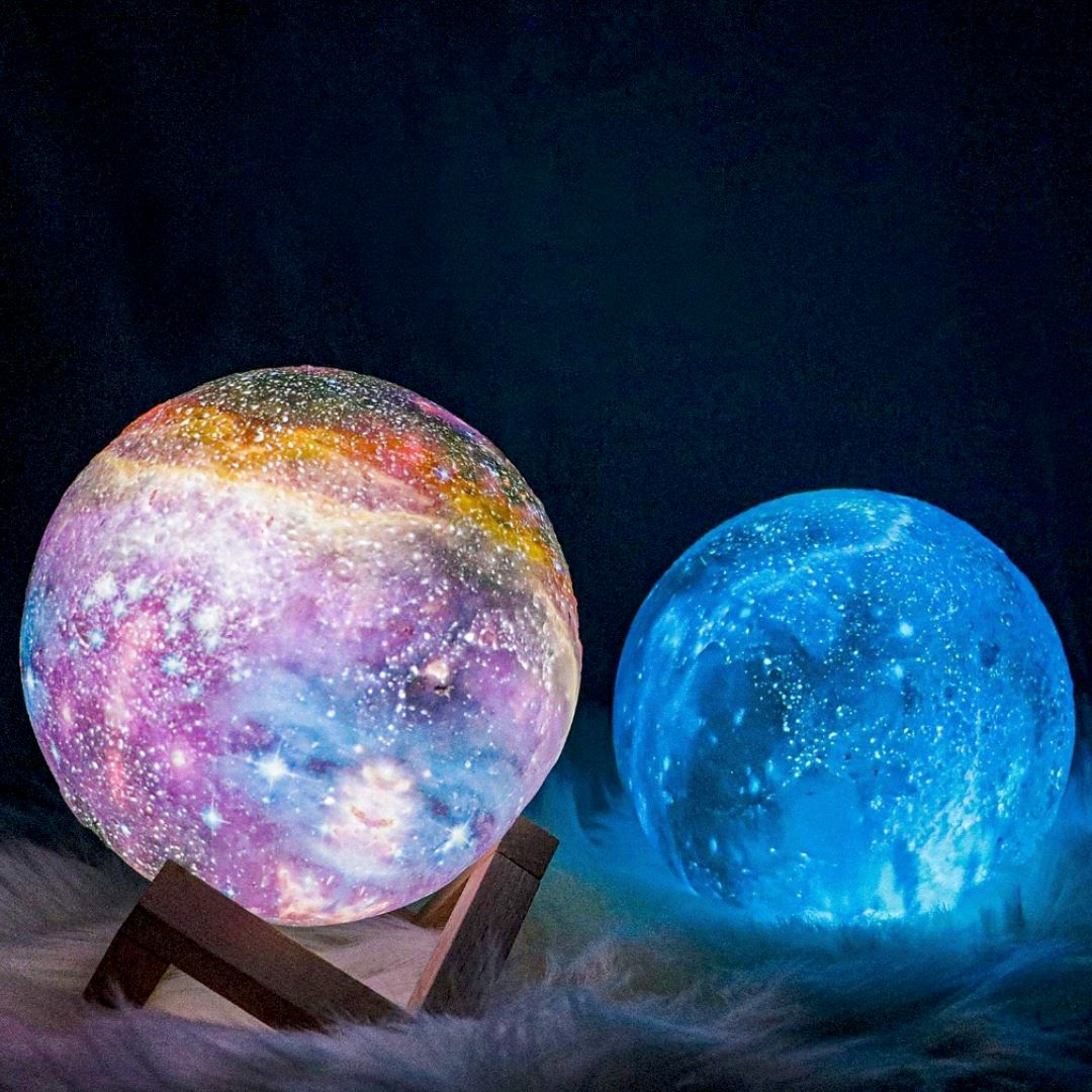 Rechargeable LED Lunar Sphere Accent Light with 16-Color Remote Control for Bedroom & Nursery | USB-Powered Nightstand Illumination