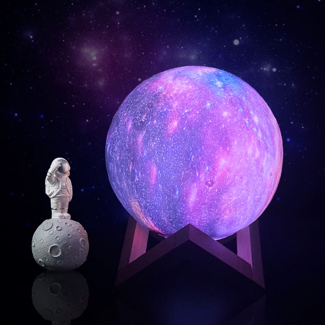 Rechargeable LED Lunar Sphere Accent Light with 16-Color Remote Control for Bedroom & Nursery | USB-Powered Nightstand Illumination