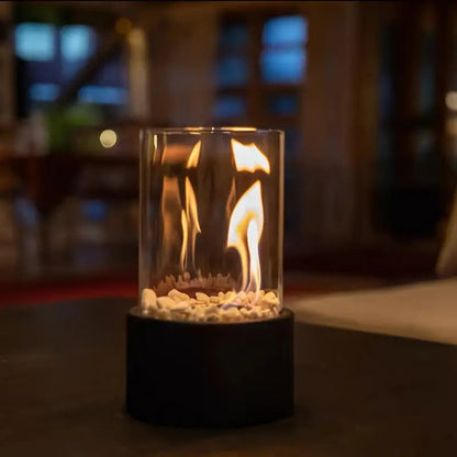 Tabletop Bio-Ethanol Fire Pit – Smokeless Indoor Outdoor Fireplace Lantern, Portable Glass & Metal Design, Real Flame Accent for Dining