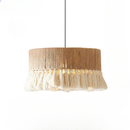 Woven Natural Fiber Ceiling Light Fixture with Tassel Detail for Dining Room, Bedroom & Living Room | Handcrafted Bohemian Style