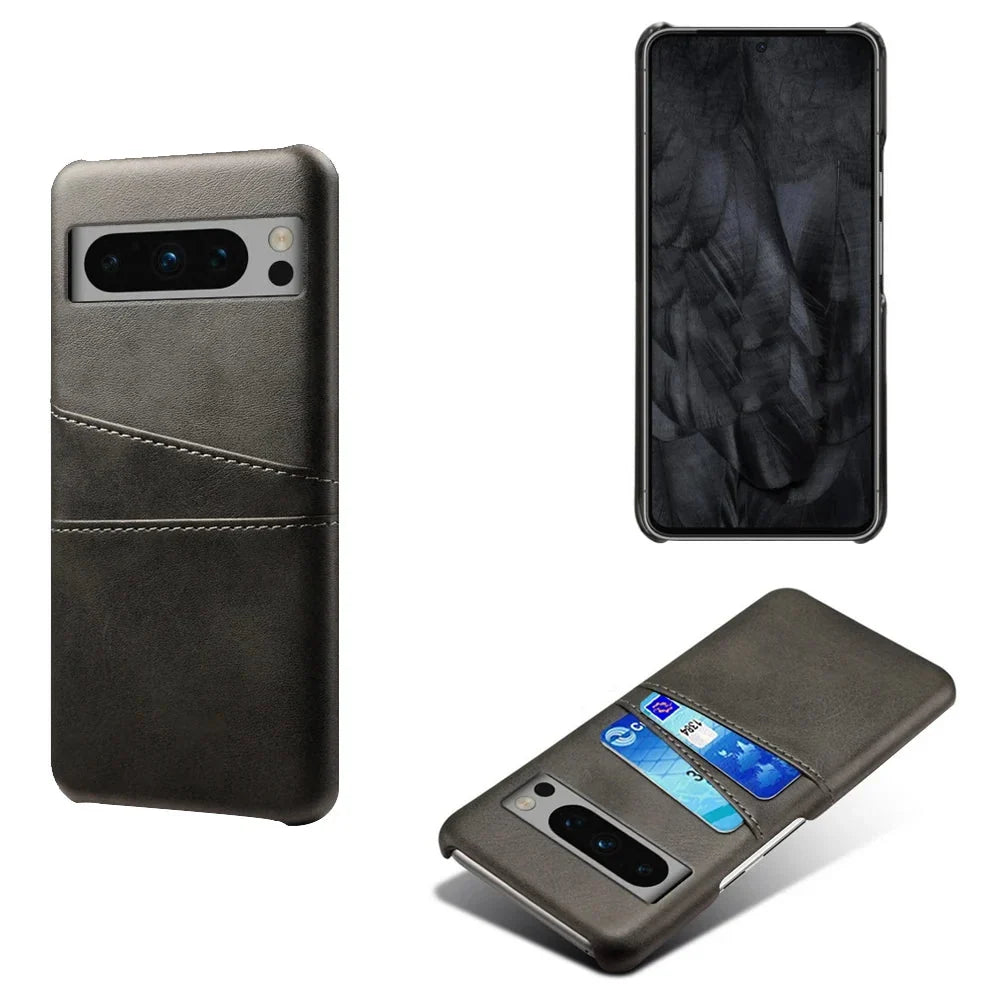 Phone Wallet Case with Two Card Slots for Google Pixel – Leather-Look Protective Cover with Raised Edges & Precise Cutouts