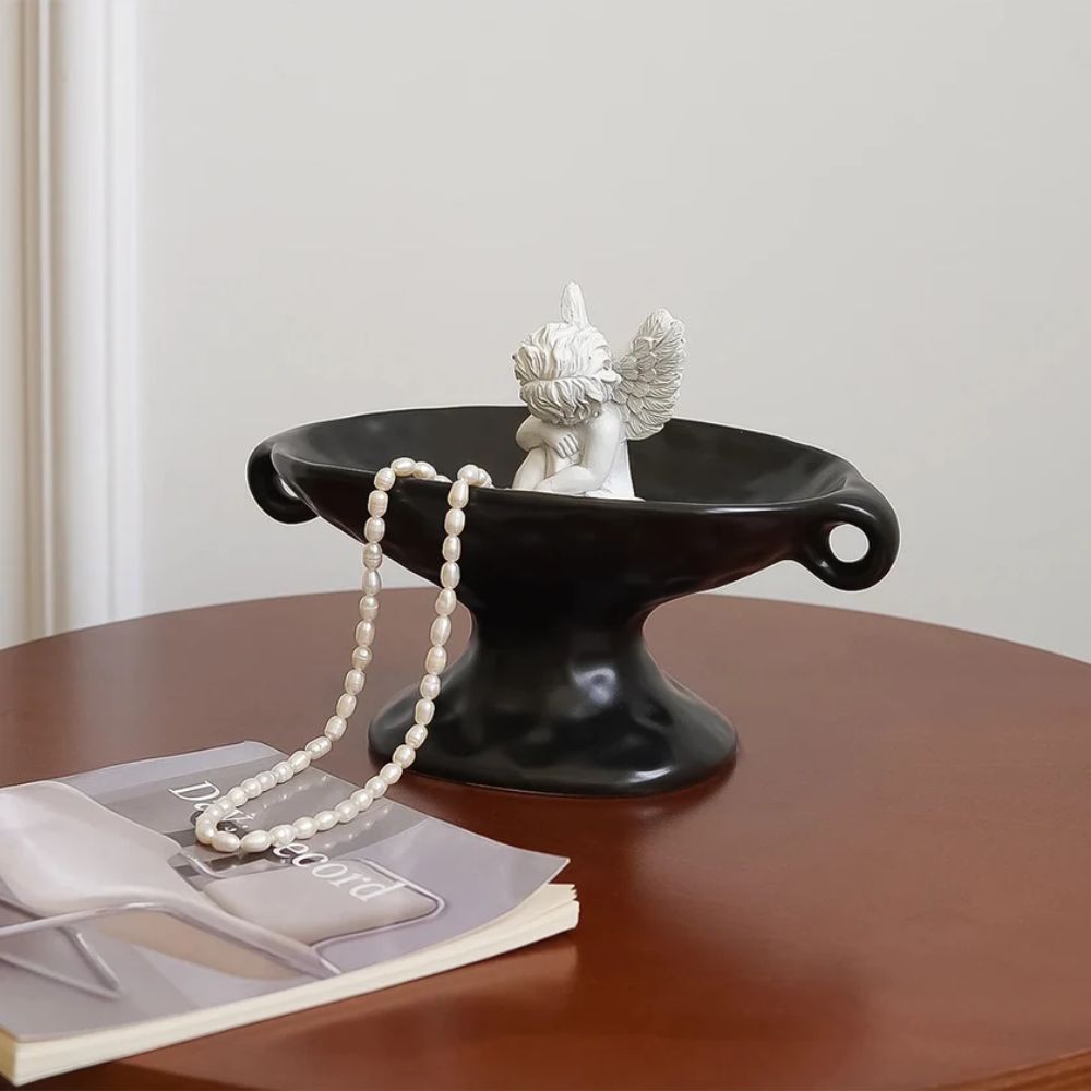 Organizador de cerámica Daisy - Bandeja para llaves, diseño ovalado elegante, asas dobles