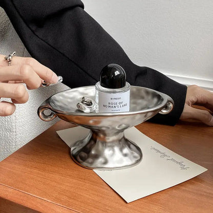 Organizador de cerámica Daisy - Bandeja para llaves, diseño ovalado elegante, asas dobles