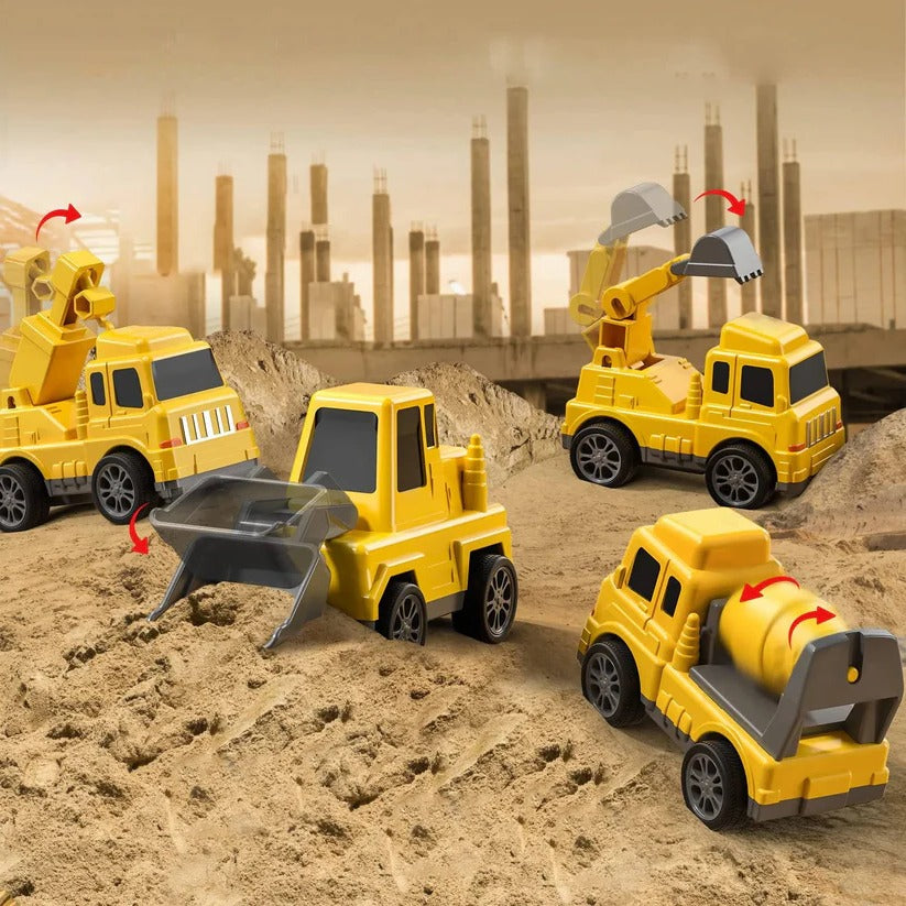 Construction Carrier Truck Playset with 5 Vehicles – Lights & Sounds, Push-and-Go Action, Detachable Cab for Kids