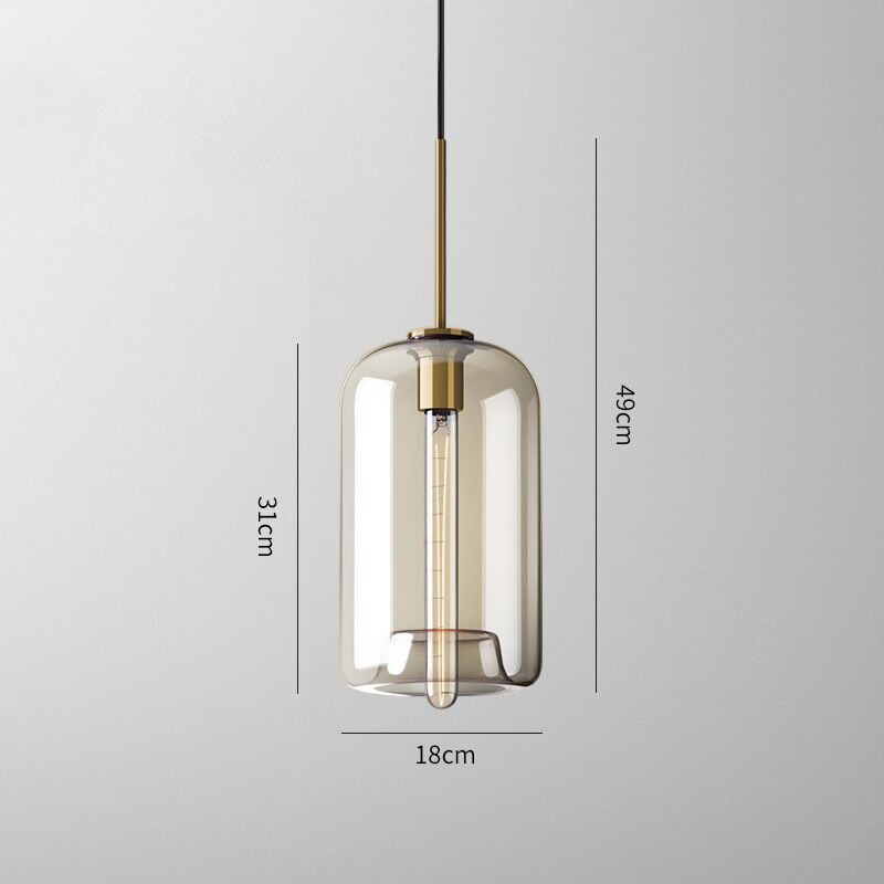 Amber Glass Pendant Light Fixture with Adjustable Cable for Kitchen Island Dining Room Bedroom Modern Hanging Ceiling Lamp Iron Frame