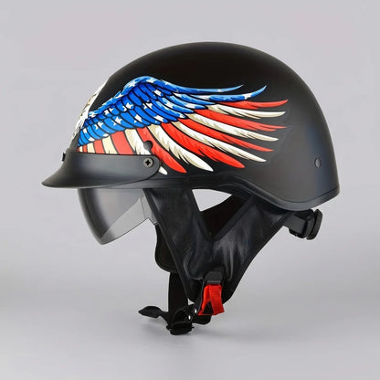Eagle-Wing | Motorcycle Helmet with Retractable Smoked Visor | Lightweight Half Design for Comfortable Rides