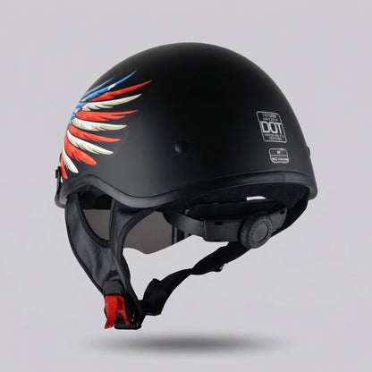 Eagle-Wing | Motorcycle Helmet with Retractable Smoked Visor | Lightweight Half Design for Comfortable Rides
