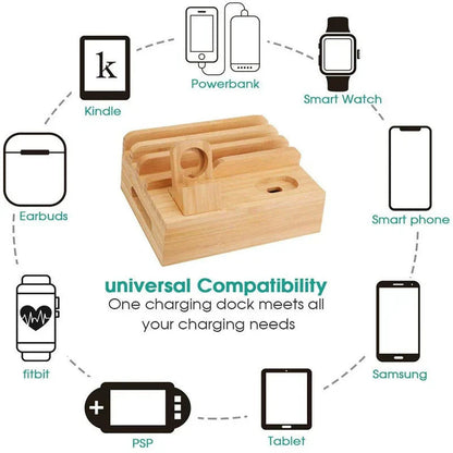 Eco-Friendly Bamboo Charging Station | 5-Port USB Hub with Cable Management for Organized Charging