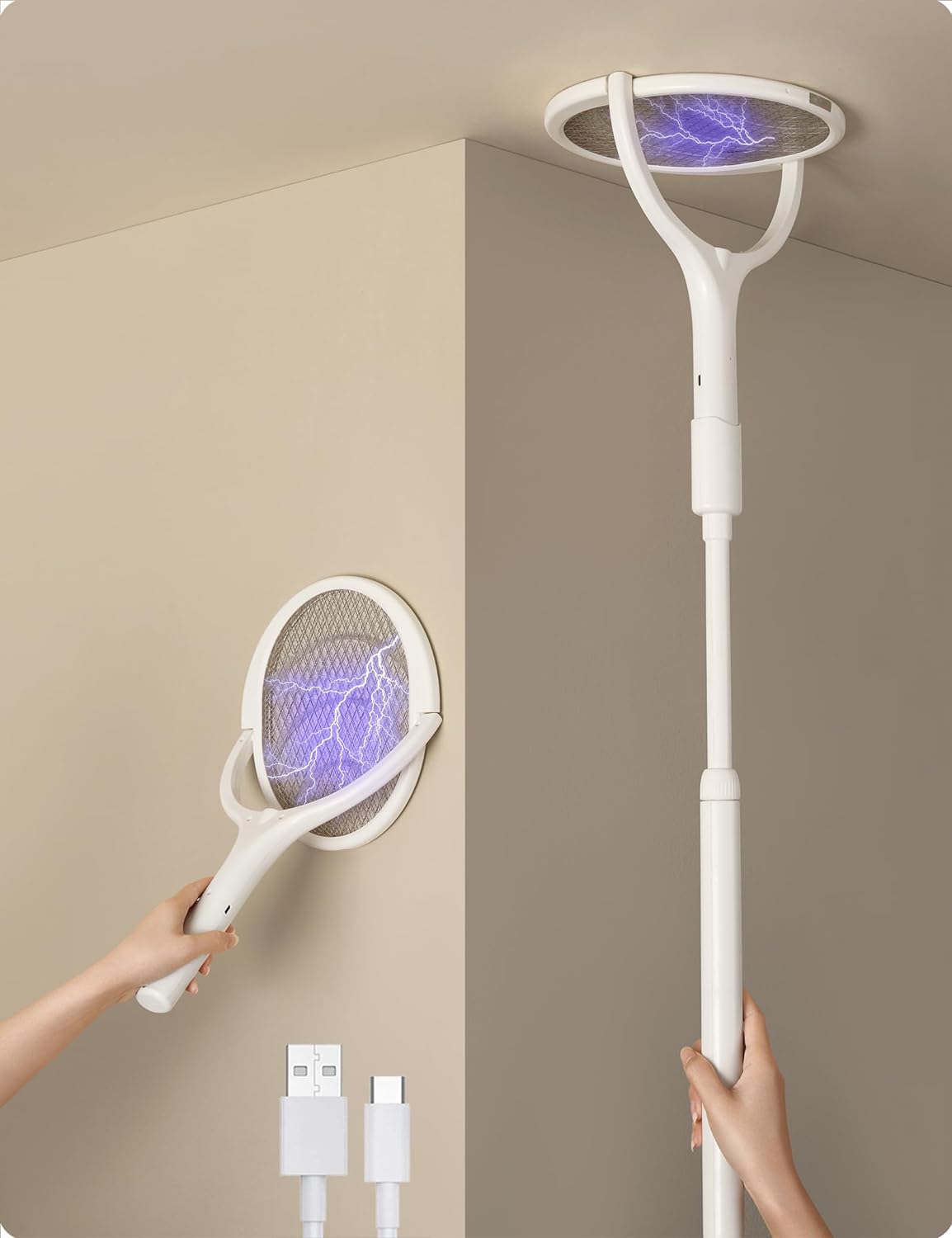 Eco-Friendly Electric Fly Swatter with 90-Degree Swivel Head for Effective Insect Control