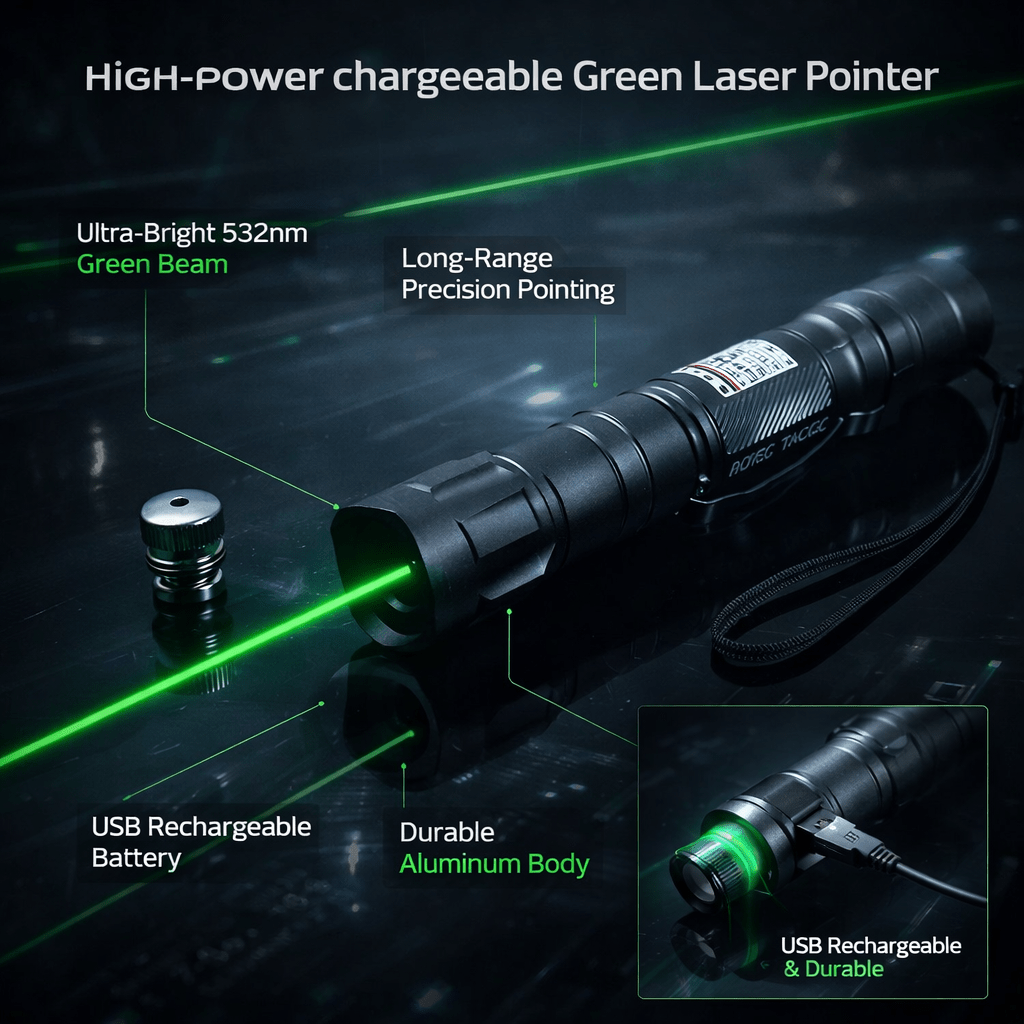 Green Laser Pointer, Rechargeable Laser Pen with Anodized Metal Body, Astronomy Laser Pointer for Presentations