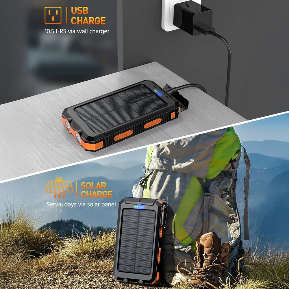 EcoCharge | 20000mAh Solar-Powered Battery Pack with LED Light | Portable Power Solution for Outdoor Adventures