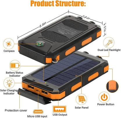 EcoCharge | 20000mAh Solar-Powered Battery Pack with LED Light | Portable Power Solution for Outdoor Adventures