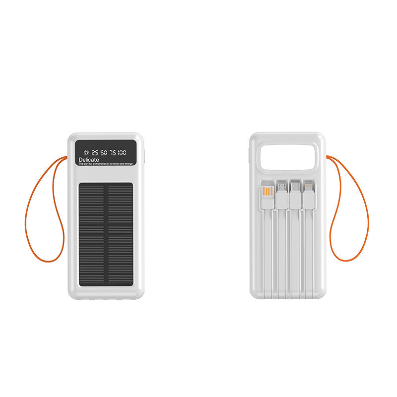 EcoCharge | Solar Power Bank with Integrated Cables & Digital Display | Portable Energy Solution for All Devices