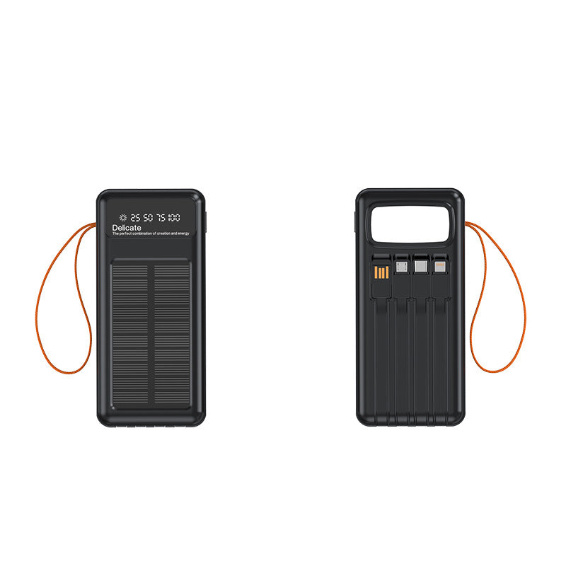 EcoCharge | Solar Power Bank with Integrated Cables & Digital Display | Portable Energy Solution for All Devices