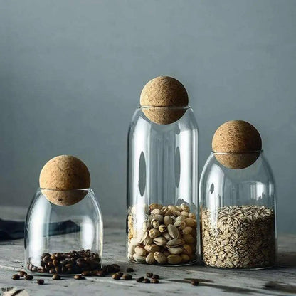 Glass Food Storage Jar Trio with Cork Lids for Kitchen Pantry Organization Dry Goods Flour Sugar Coffee Tea Spices