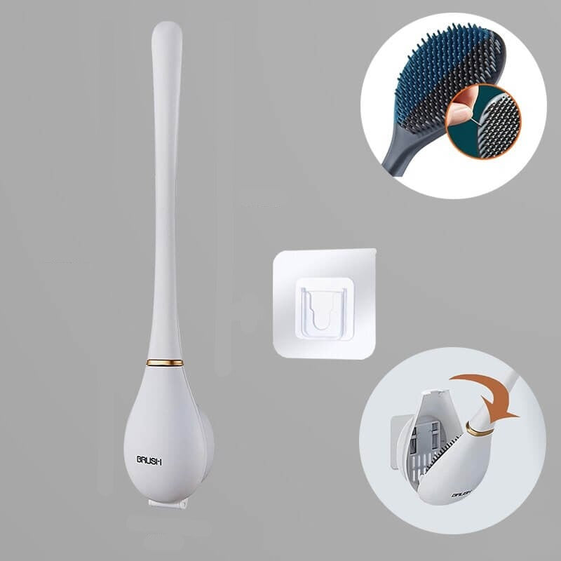 Efficient Wall-Mounted Toilet Brush with Flexible Head & Quick-Dry Holder for Hygienic Cleaning