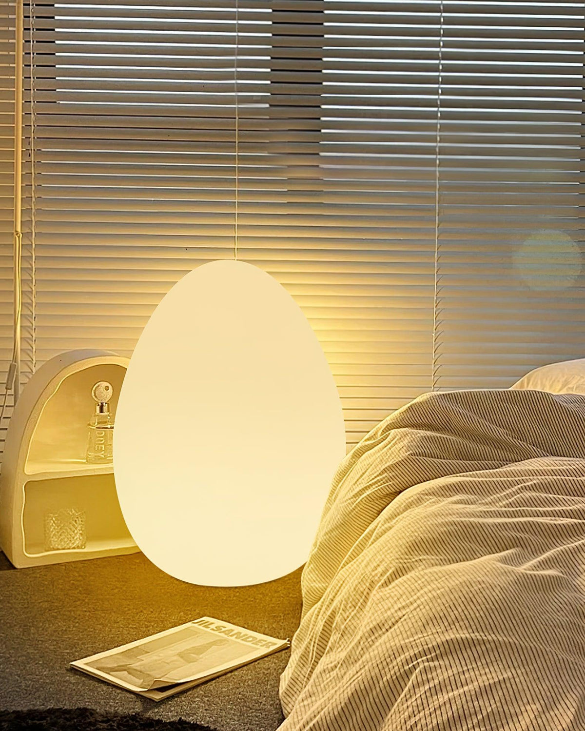 Lámpara de ambiente LED en forma de huevo de 12 pulgadas con pantalla de polietileno blanco, luz de 3 modos, inalámbrica, recargable, para interiores y exteriores, luz de acento para sala de estar y patio