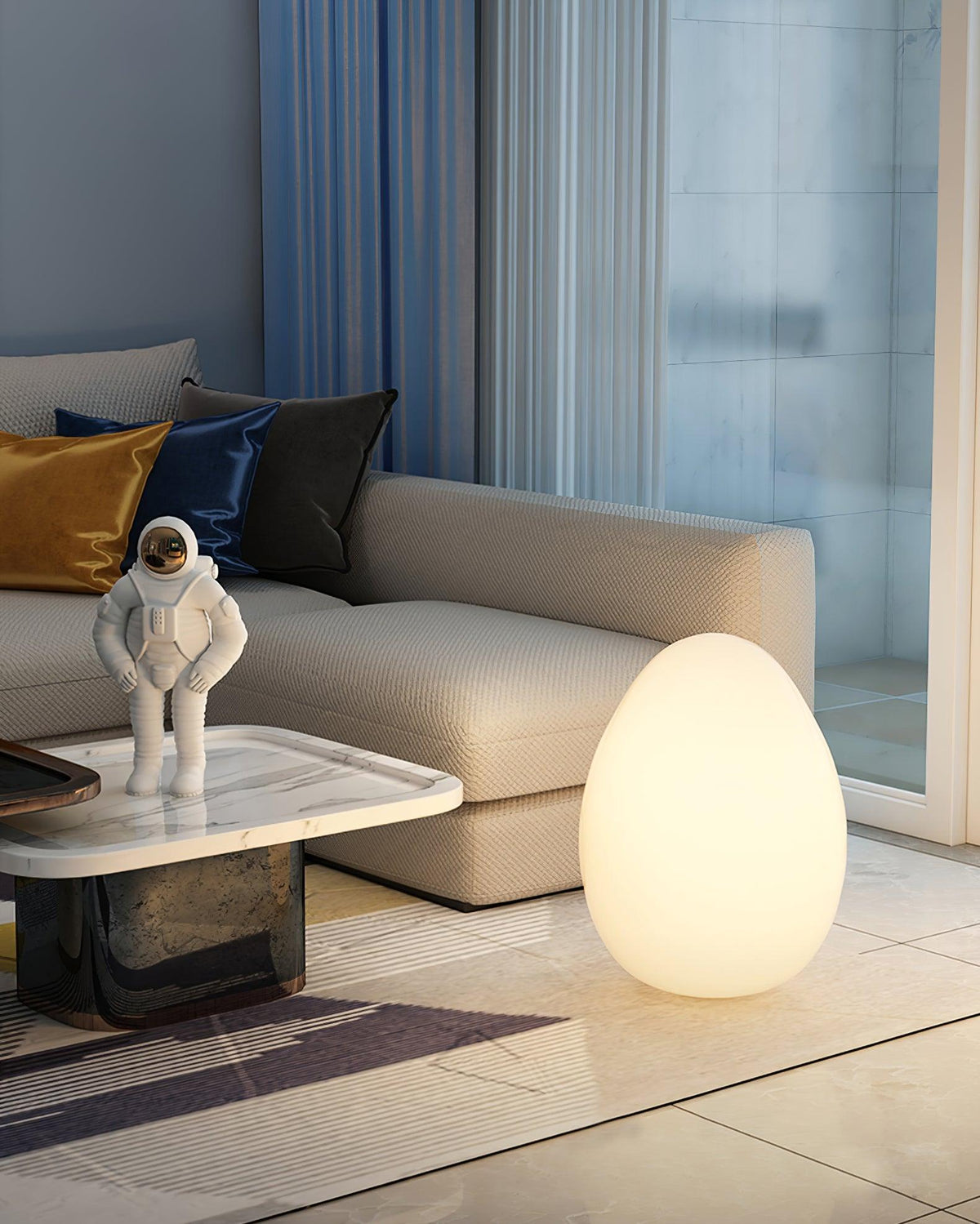 Lámpara de ambiente LED en forma de huevo de 12 pulgadas con pantalla de polietileno blanco, luz de 3 modos, inalámbrica, recargable, para interiores y exteriores, luz de acento para sala de estar y patio