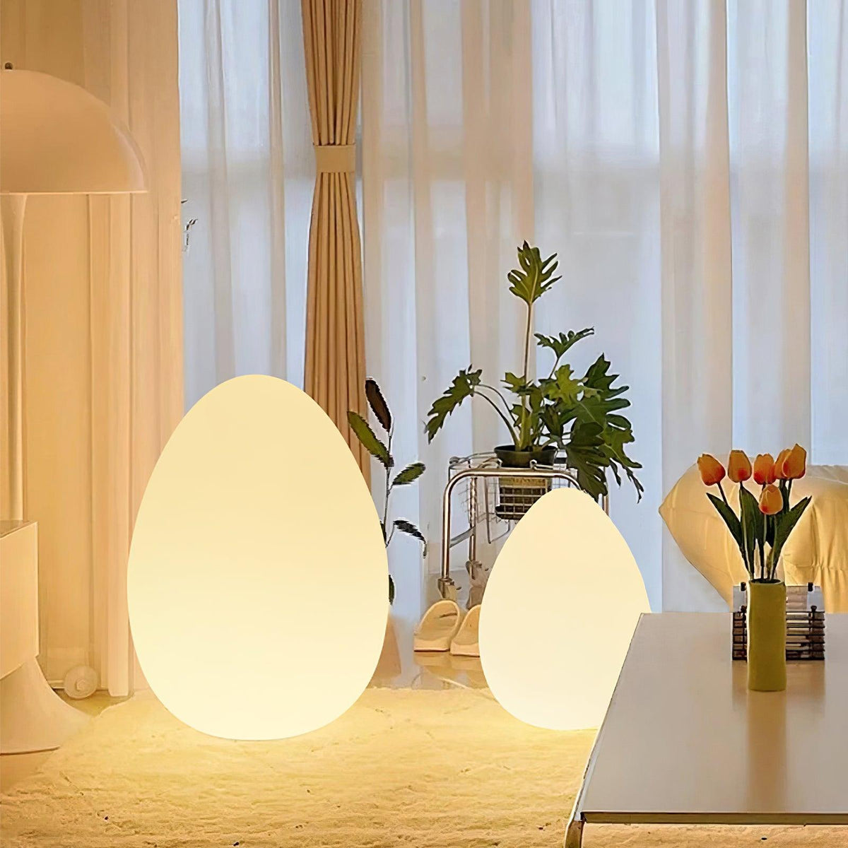 Lámpara de ambiente LED en forma de huevo de 12 pulgadas con pantalla de polietileno blanco, luz de 3 modos, inalámbrica, recargable, para interiores y exteriores, luz de acento para sala de estar y patio