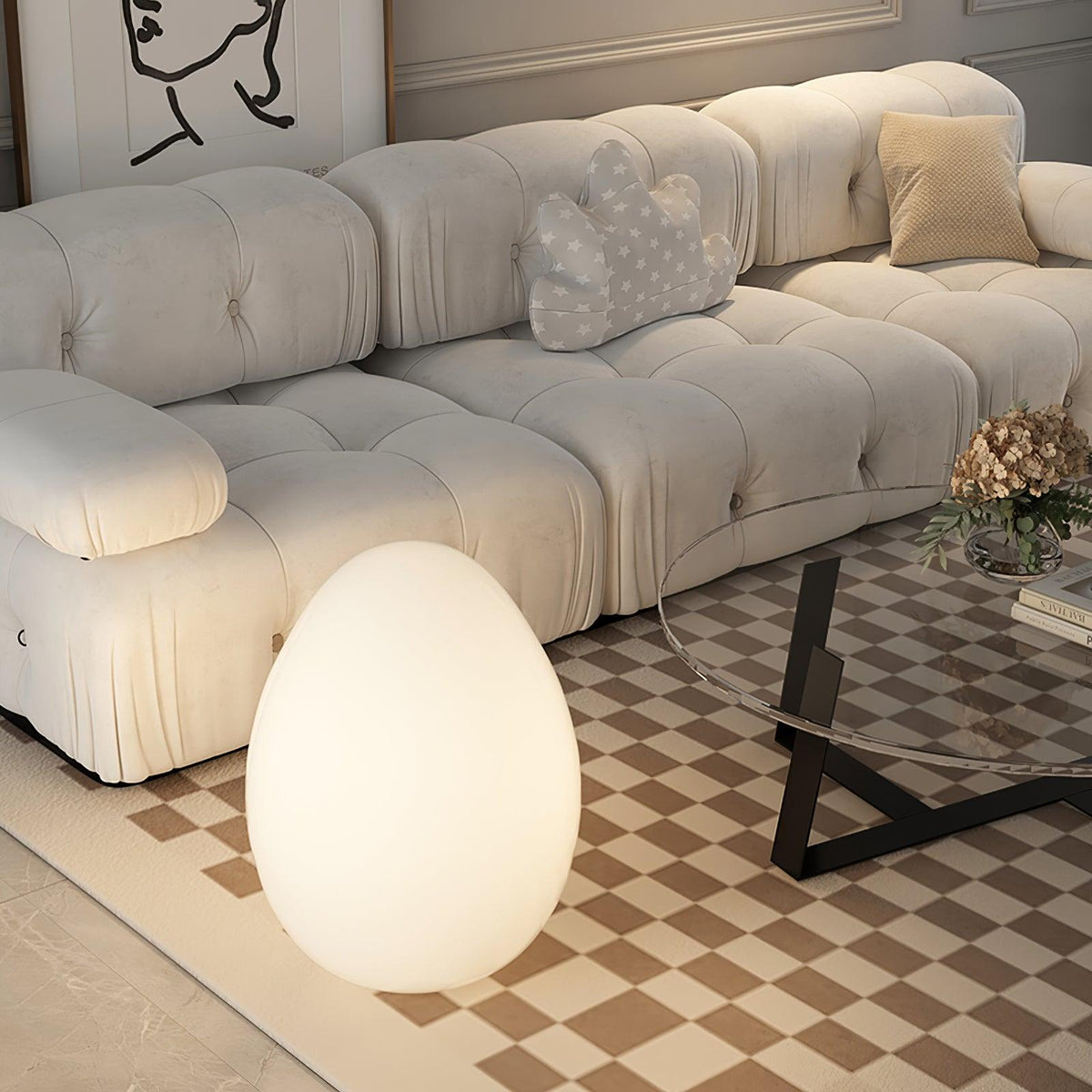 Lámpara de ambiente LED en forma de huevo de 12 pulgadas con pantalla de polietileno blanco, luz de 3 modos, inalámbrica, recargable, para interiores y exteriores, luz de acento para sala de estar y patio