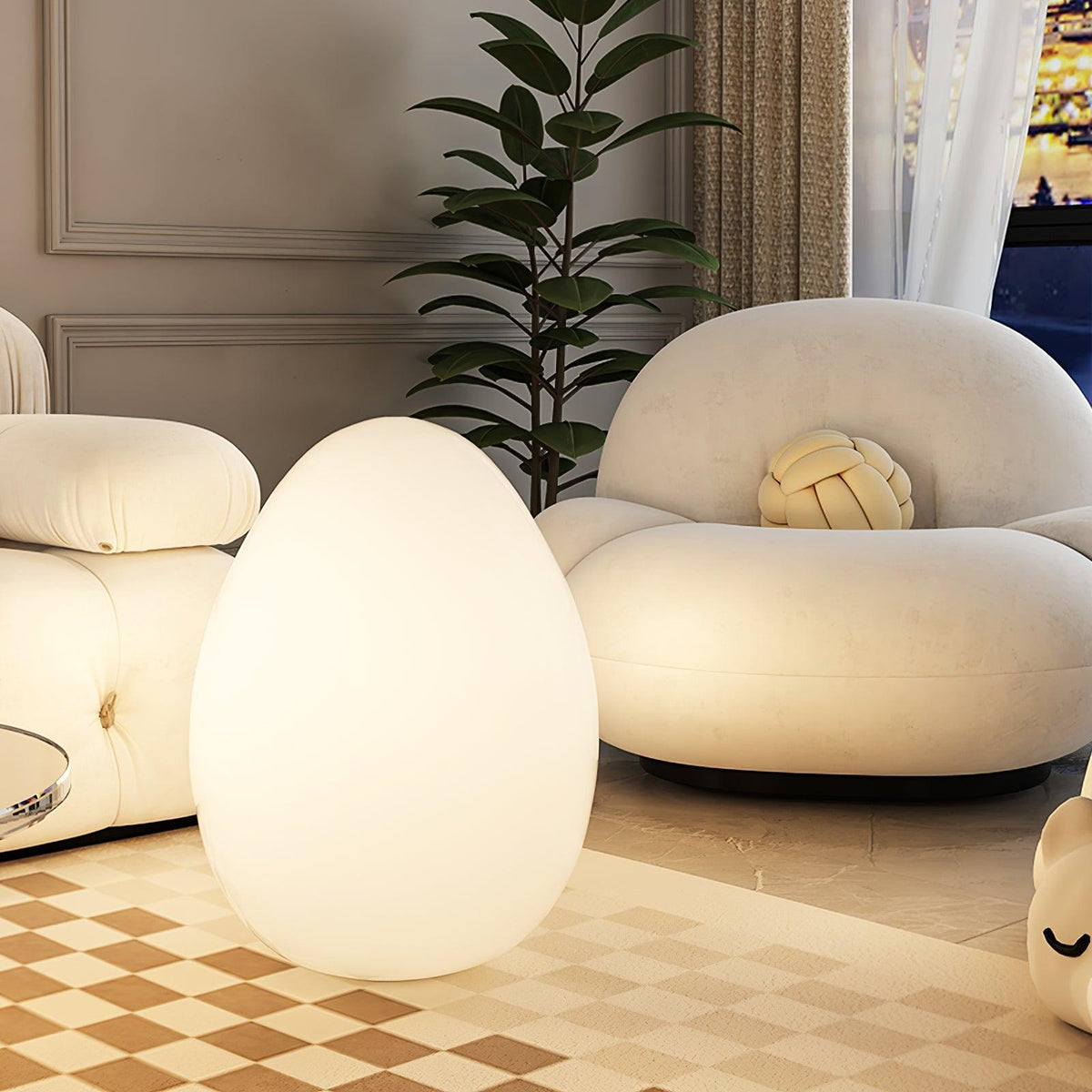 Lámpara de ambiente LED en forma de huevo de 12 pulgadas con pantalla de polietileno blanco, luz de 3 modos, inalámbrica, recargable, para interiores y exteriores, luz de acento para sala de estar y patio