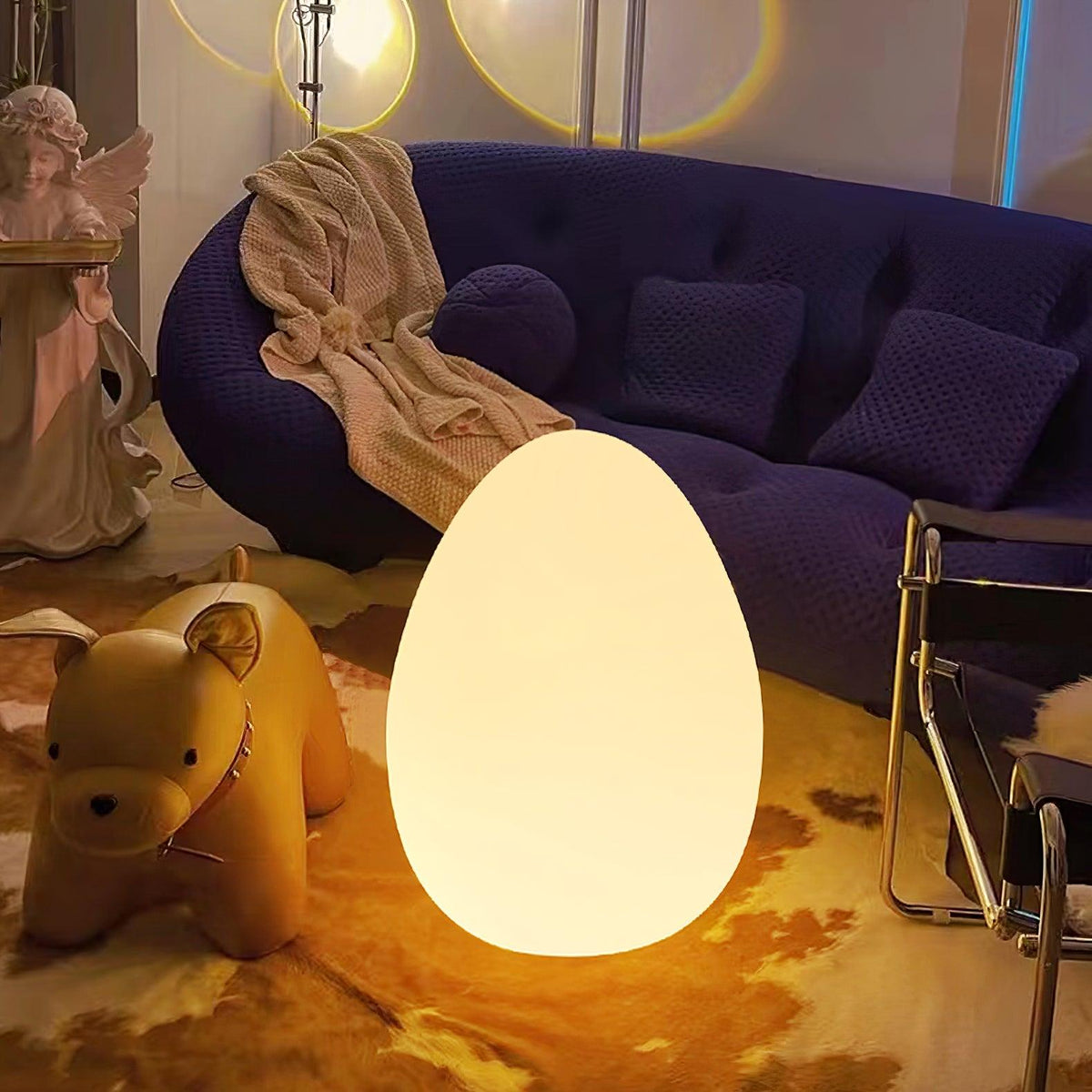 Lámpara de ambiente LED en forma de huevo de 12 pulgadas con pantalla de polietileno blanco, luz de 3 modos, inalámbrica, recargable, para interiores y exteriores, luz de acento para sala de estar y patio