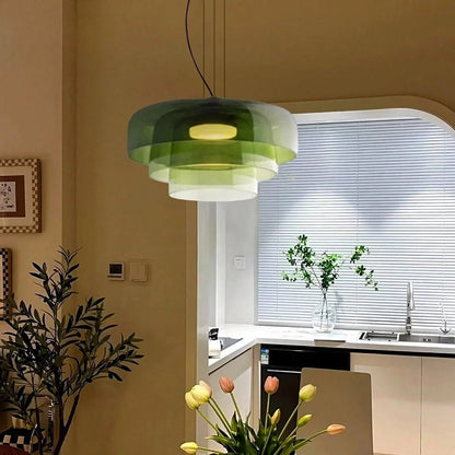 Layered Glass Bowl Ceiling Fixture 10 in Diameter Adjustable Drop Length Multi-Tone Illumination for Kitchens Dining Spaces Living Rooms Mod