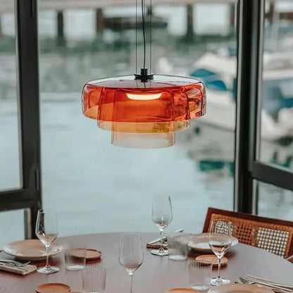 Layered Glass Bowl Ceiling Fixture 10 in Diameter Adjustable Drop Length Multi-Tone Illumination for Kitchens Dining Spaces Living Rooms Mod