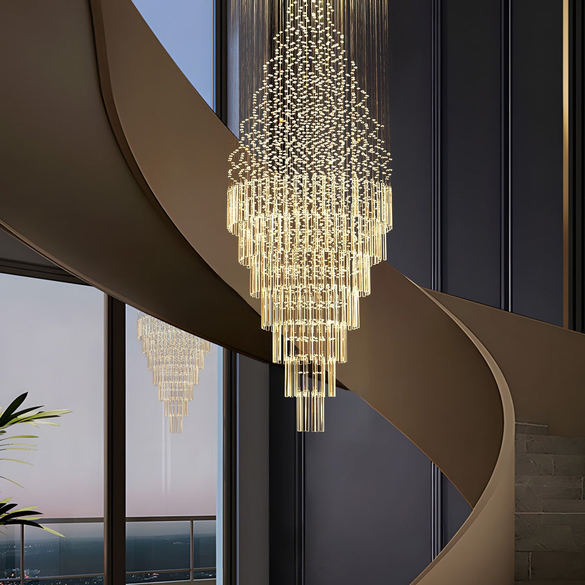 Cascading Crystal Tiered Chandelier for Foyer & Staircase – Adjustable Height Statement Lighting Fixture