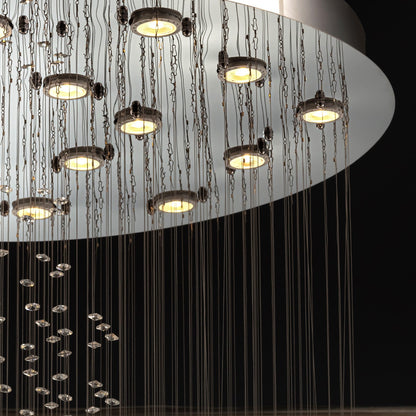 Cascading Crystal Tiered Chandelier for Foyer & Staircase – Adjustable Height Statement Lighting Fixture