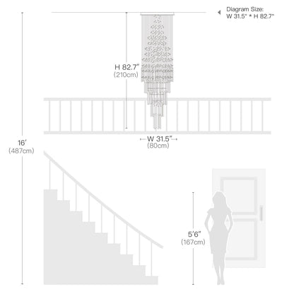 Cascading Crystal Tiered Chandelier for Foyer & Staircase – Adjustable Height Statement Lighting Fixture