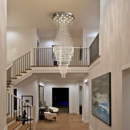 Cascading Crystal Tiered Chandelier for Foyer & Staircase – Adjustable Height Statement Lighting Fixture