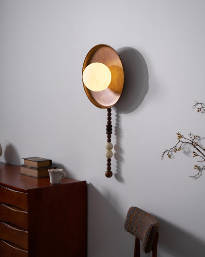 Handcrafted Glass Sconce with Bronze Metalwork and Wood Accents for Cozy Bedroom Hallway Living Room Ambient Fixture 10-Inch or 16-Inch Shad