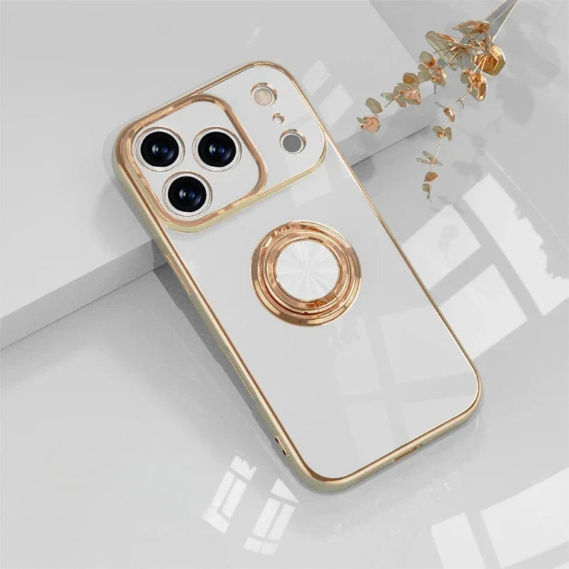 Magnetic Ring Stand iPhone Case with Shock Absorption & Microfiber Lining for iPhone 14-17 Models