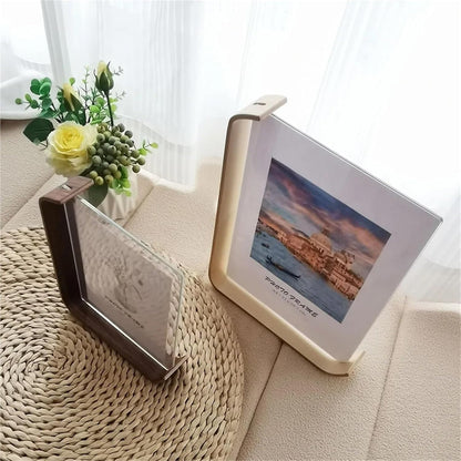 Picture Frame Double Sided, Wood Picture Frame with Acrylic Glass, Wooden Frame for Tabletop and Shelf Display