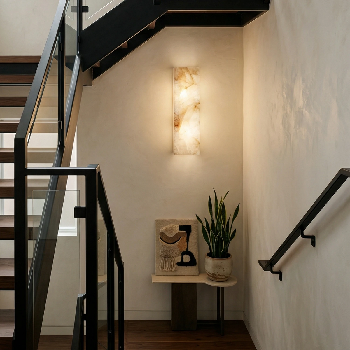 Elegant Alabaster Wall Light Sconce – Modern Transitional Design with Integrated LED for Bathroom and Living Room