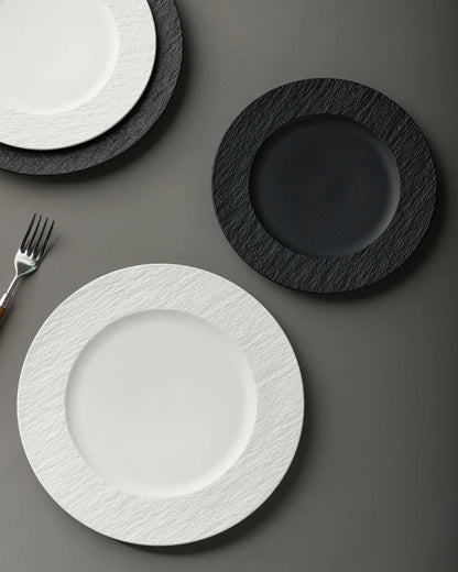 Elegant Ceramic Dinner Plate | Textured Rim Stoneware Dinnerware for Stylish Dining