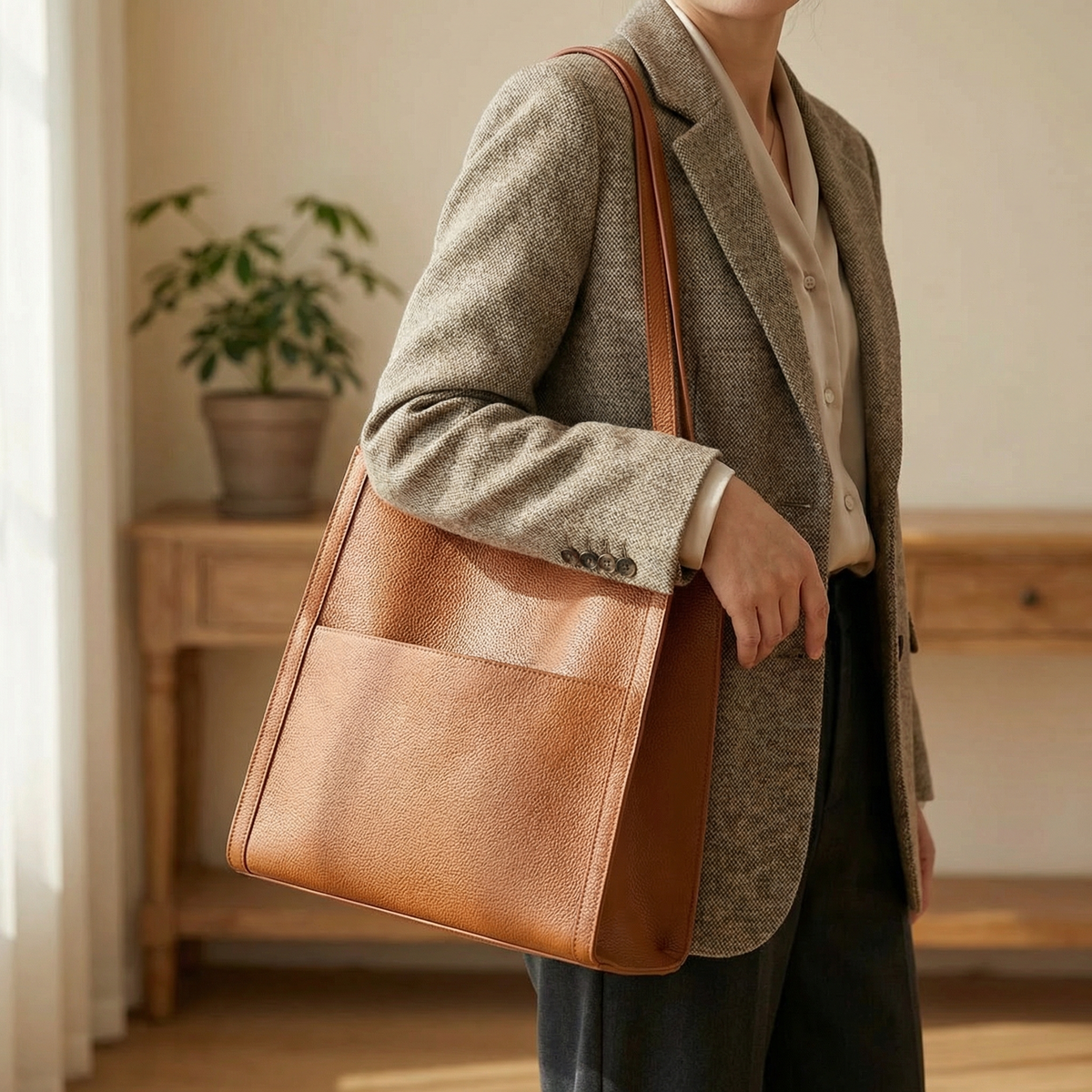 Tote Bags for Women, Large Shoulder Tote Bag with Structured Base, Vegan Leather Tote Bag for Work and Travel