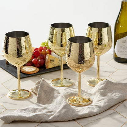 Unbreakable Stainless Steel Wine Glasses Gold Finish Set for Outdoor Entertaining Patio Parties Camping Poolside Celebrations Reusable