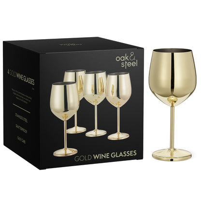 Stainless Steel Wine Glasses Gold Finish Unbreakable Metal Stemware for Wedding Party Indoor Outdoor Entertaining Bar Accessories