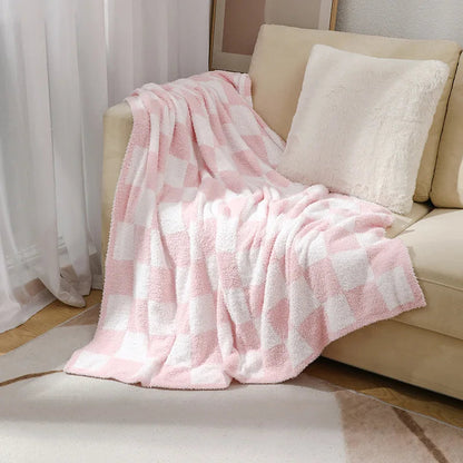 Elegant Home | Nordic Throw Blanket with Plush Velvet Surface | Chic Checkered Design for Cozy Interiors