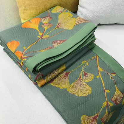 Hogar elegante | Colcha de jacquard reversible con patrón de ginkgo | Confort lujoso para una decoración con estilo