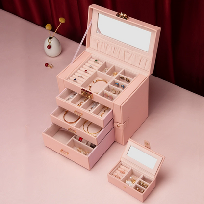 Elegant Jewelry Box Organizer with Drawers & Mirror for Stylish Storage