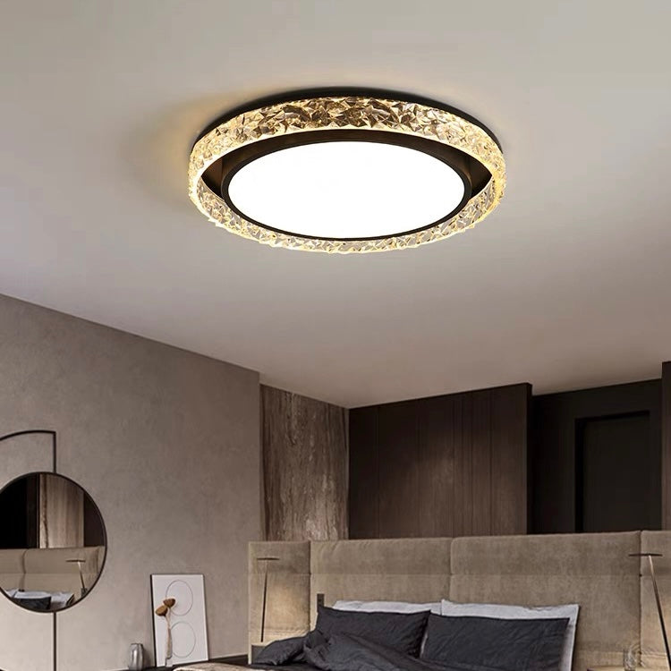 Elegant LED Ceiling Light | Remote Dimmable Flush Mount with Crystal Halo Design for Adjustable Ambiance