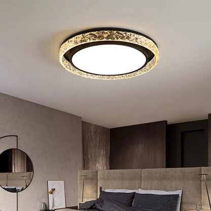 Elegant LED Ceiling Light | Remote Dimmable Flush Mount with Crystal Halo Design for Adjustable Ambiance