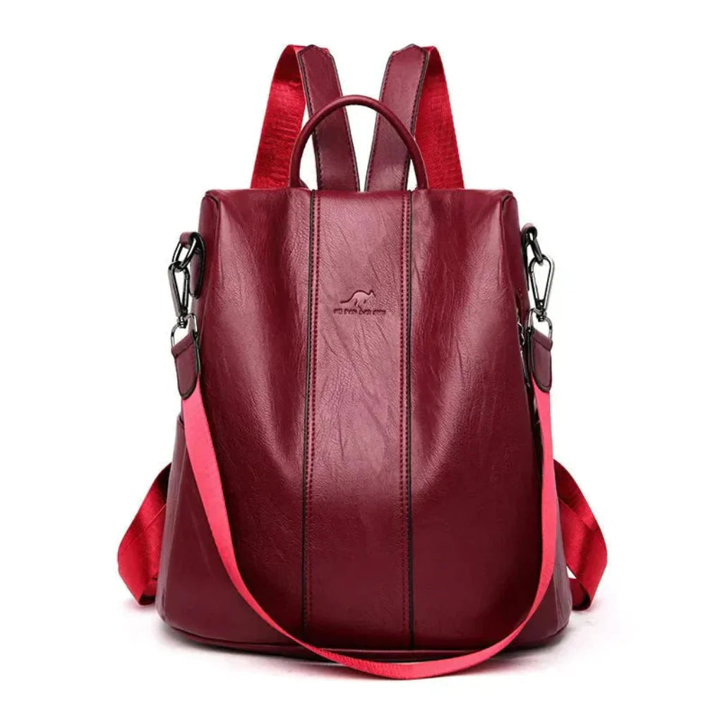 Elegant Leather Backpack with Anti-Theft Design & Unique Kangaroo Engraving | Stylish & Secure for Daily Use
