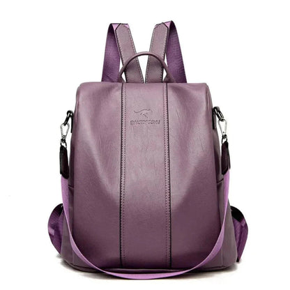 Elegant Leather Backpack with Anti-Theft Design & Unique Kangaroo Engraving | Stylish & Secure for Daily Use