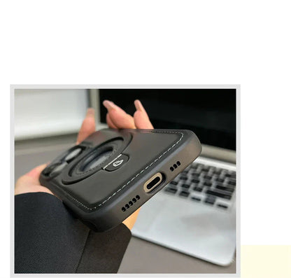 Elegant Leather MagSafe Case with Fold-Out Ring Stand for Enhanced Protection